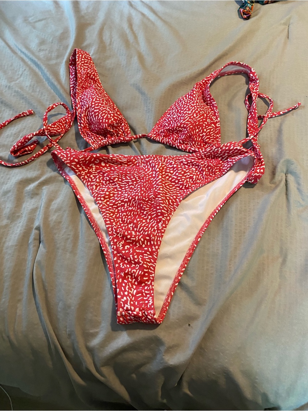 Red Printed Tie-Side Bikini Set